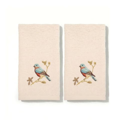 Avanti Linens – Fingertip Towel Set, 100% Cotton Velour Bathroom Towels with Embroidered Songbirds & Absorbent Terry Reverse, Home Decor, Set of 2 (Premier Songbirds Collection)
