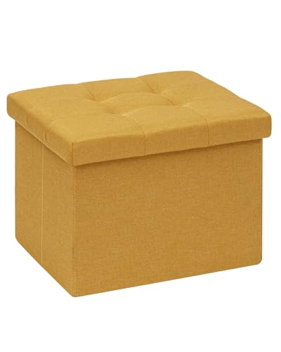 PINPLUS Button Tufted Folding Linen Storage Ottoman 16.5", 36L Collapsible Storage Cube with Lid, Supports 250 lbs, Fabric Foot Rest Ottoman for Living Room, Bedroom, Entryway,Yeelow - color: Yellow