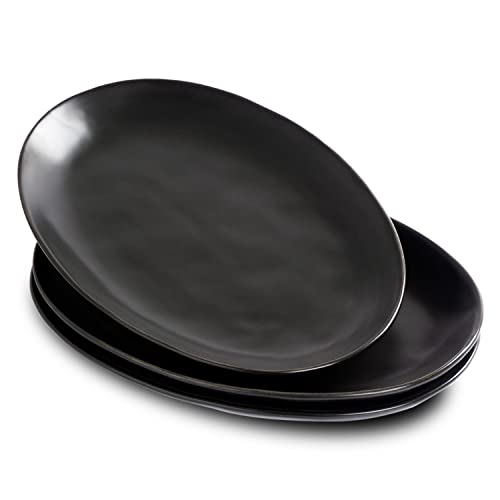 Ceramic Serving Platters, 12" Black Serving Tray, Serving Plates, Set of 3 | Magclay Large Oval Serving Plates for Dessert Appetizers Meat/Entertaining/Party, Matte Black - color: Matte Black