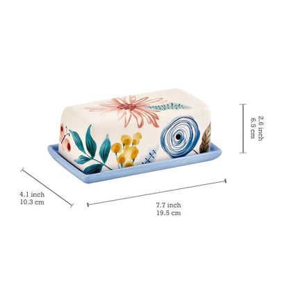 Bico Blossom Symphony Ceramic Butter Dish with Lid, Wide Butter Keeper for Counter, Kitchen Countertop, Microwave and Dishwasher Safe - color: Blossom Symphony