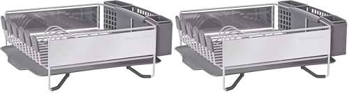 KitchenAid Compact Space Saving,Dish Rack with Removable Flatware Caddy and Angled Self Draining Drainboard,Satin Gray,15-Inch-by-13.25-Inch,(Pack of 2) - color: Gray, size: Compact (Pack of 2)