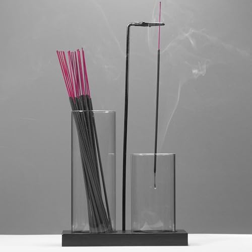 2 in 1 Incense Holder for Sticks Incense Burner Holder with Storage,Glass Upside Down Incense Holder for Sticks with Glass Ash Catcher for Meditation Yoga Spa Room Home Decor[Black] - color: Black, size: 1 tall 1 short glass
