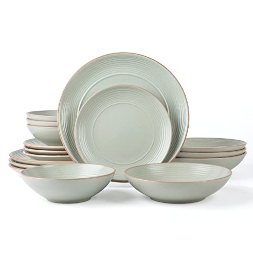 ARORA RINGAR Round Stoneware 16pc Double Bowl Dinnerware Set for 4, Dinner Plates, Side Plates, Cereal Bowls, Pasta Bowls - Speckle Matte White (405878) - color: Speckle Matte White-Cereal/Pasta Bowl, style: Round-Service for 4(16pcs)