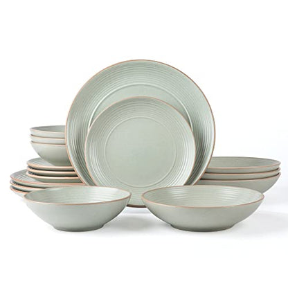 ARORA RINGAR Round Stoneware 16pc Double Bowl Dinnerware Set for 4, Dinner Plates, Side Plates, Cereal Bowls, Pasta Bowls - Speckle Matte White (405878) - color: Speckle Matte White-Cereal/Pasta Bowl, style: Round-Service for 4(16pcs)