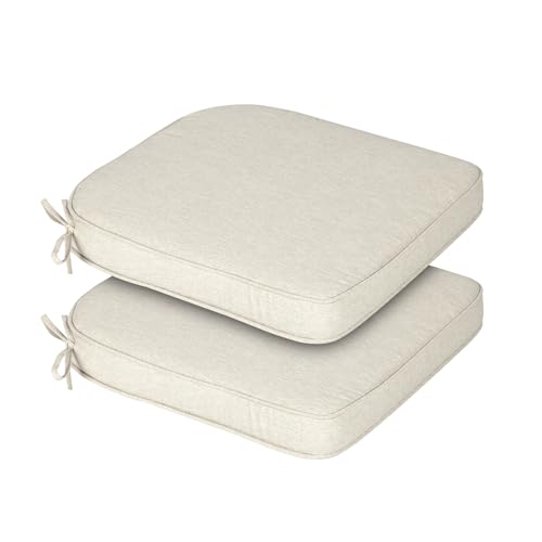BPS 18 x 19 Inch Outdoor Chair Cushion Set of 2, Fade-Resistant and Water-Resistant Solution-Dyed Polyester Fabric Patio Chair Cushions with Straps for Outdoor/Indoor Dining Chairs - color: Light Taupe, size: 18''W x 19''D