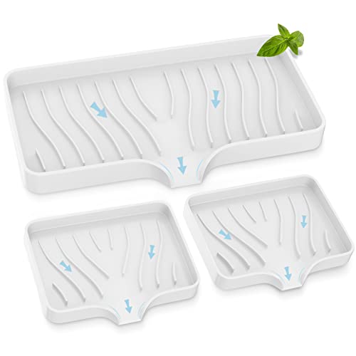 Kitchen Sink Tray,Self Draining Kitchen Soap Tray Soap Holder Silicone Sponge Holder for Kitchen Sink,Kitchen Bathroom Sink Caddy Sink Organizer for Sponge,Soap Dispenser,Dish Scrubber,Palm Brush - color: White
