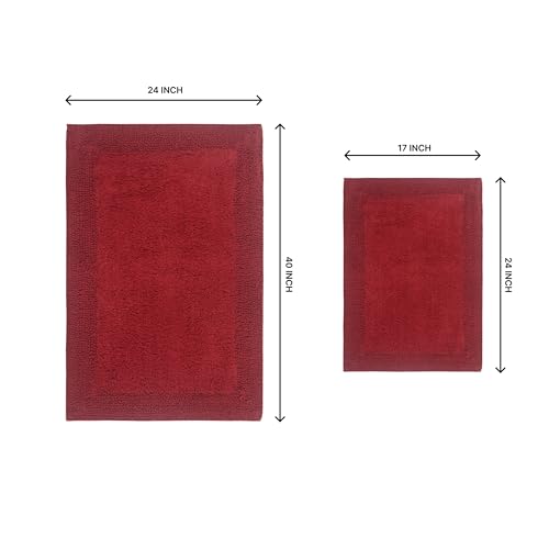Home Weavers Luxury Collection 100% Cotton Reversible Bathroom Rugs Set, Washable Rug, Soft Cotton Extra Soft and Absorbent Bath Rug, Kitchen Mat, 2 Piece Set(S+L), Red - color: Red, size: 2 Piece Set(S+L)