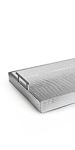 American Atelier Alligator Tray with Metal Handles, Silver - color: Silver