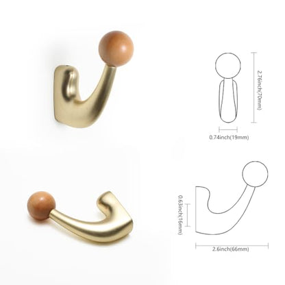 wall-Mounted Light Luxury Coat Hooks, Used for Hanging Coats, Hats, Scarves and Towels, Suitable for Entrance Halls, bathrooms and bedrooms (2, 7110Copper Wire Drawing + Beech Wood) - color: 7110Copper wire drawing + beech wood