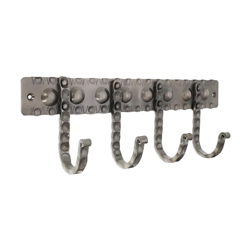 Infinity Decor Wall Mounted Dotted Coat Hooks Pewter – Vintage Style Iron Hanger with 4 Hooks Ideal for Hanging Clothes, Bags, Hat and Utensils