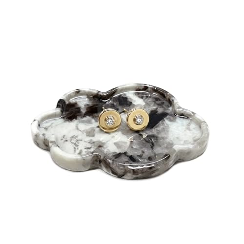 Natural Marble Tray Cloud Shape Vanity Trays, Jewelry Trays Holder Dish for Bathroom Countertop Home Decor Gift Black Needle - color: Flying Snow