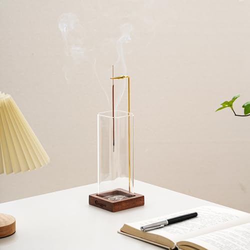 Ceremony Incense Holder,2 Pack Wood Incense Holder for Sticks with Glass Ash Catcher Ceremony Incense Holder - color: 2 Pcs Wooden Square