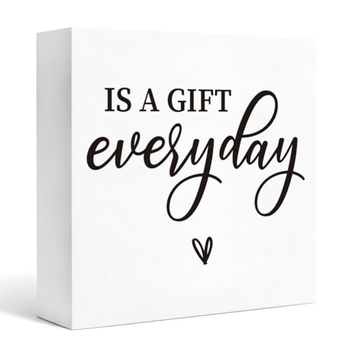 Inspirational Home Decor Sign White Wooden Box Plaque, Everyday Is a Gift Farmhouse Rustic Tabletop Shelf Display Accent for Living Room Bedroom Office Desk Gift Idea 5x5 Inches - color: Homre Sign 28