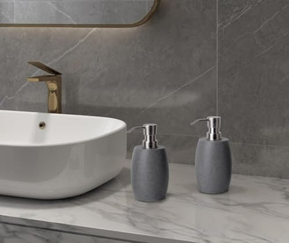 Clasin Home Sandstone Textured Resin Soap Dispenser with Metallic Pump and Waterproof Bottle Labels for Bathroom Kitchen Dish Hand Wash Shower Lotion Shampoo, 12 Oz, 2 Sets Gray - color: Dark Gray_2 Pcs