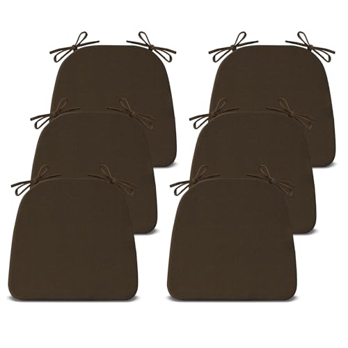 IASEAHK Chair Cushions for Dining Chairs Set of 6, Non Slip Kitchen Chair Pads, 17" x 16" x 2", Indoor Dining Chair Cushions with Ties, D-Shaped Seat Cushions for Kitchen Chairs, Brown - color: Brown, size: 6 Pack