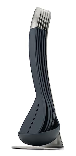 Joseph Joseph Nest 5 Compact Stacking Utensils kitchen tool set with magnetic storage stand, organization, dishwasher safe - Dark Gray/Stainless Steel - color: Black/Stainless Steel