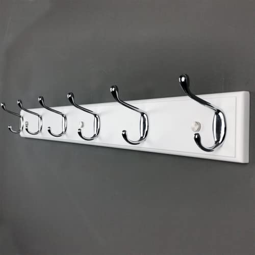 Wooden Wall Mounted Coat Rack 27 Inch (70cm) With 6 Silver Hooks, Lang White, for Entrance, Hallway, Bedroom - Wood Clothes Hanger - size: Long-27.6in(70cm),6 Silver Hooks, style: Modern