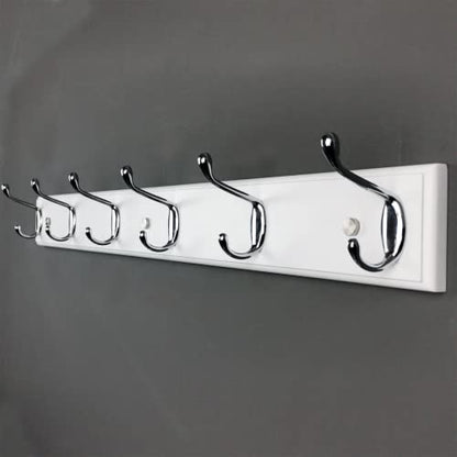 Wooden Wall Mounted Coat Rack 27 Inch (70cm) With 6 Silver Hooks, Lang White, for Entrance, Hallway, Bedroom - Wood Clothes Hanger - size: Long-27.6in(70cm),6 Silver Hooks, style: Modern