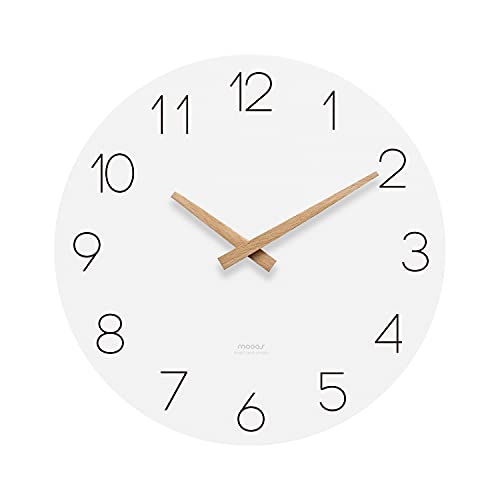 mooas Flatwood Wall Clock, 12" Analog Wall Clock, Silent Non-Ticking | Modern Wall Clocks Battery Operated for Office, Home, Bathroom, Kitchen, Bedroom, School, Living Room - color: Flatwood