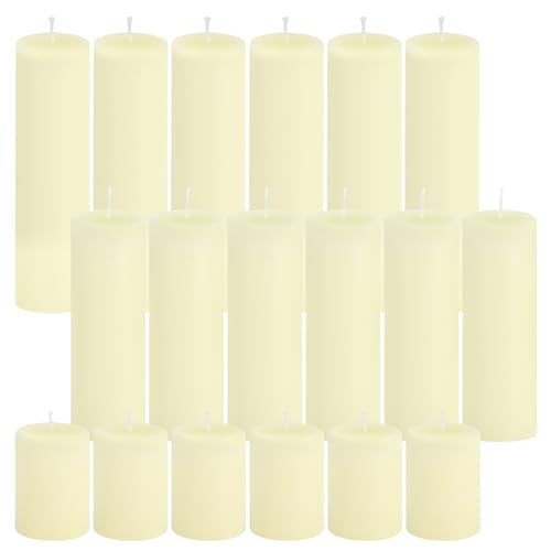 Ivroy Pillar Candles Bulk Set of 18，Hurricane Candles，3 Different Lengths 2 x 3/6/8 Inch (6 Each)，Dripless Unscented Smokeless，Gives You a Better Atmosphere When Organizing an Event Party. - color: 18 Flat-top, size: 2 x 3/6/8 Inch