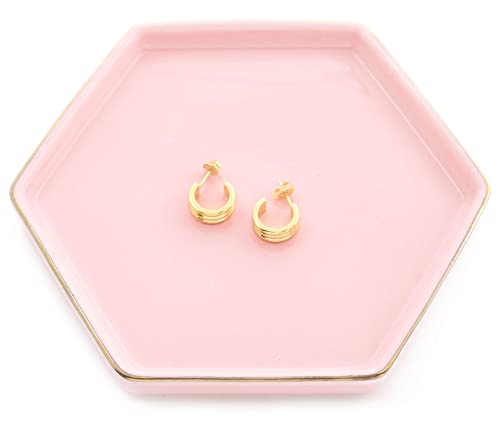 HANKOR 4.7 inch Ceramic Jewelry Dish Tray, Small Ring Holder Dish, Pink Catch All Trinket Tray for Keys Rings Earrings - color: Pink