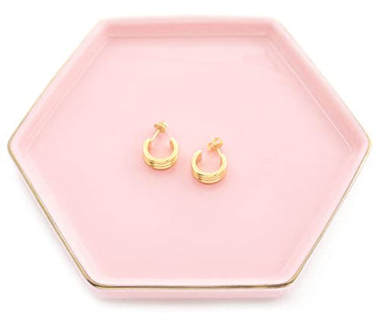 HANKOR 4.7 inch Ceramic Jewelry Dish Tray, Small Ring Holder Dish, Pink Catch All Trinket Tray for Keys Rings Earrings - color: Pink