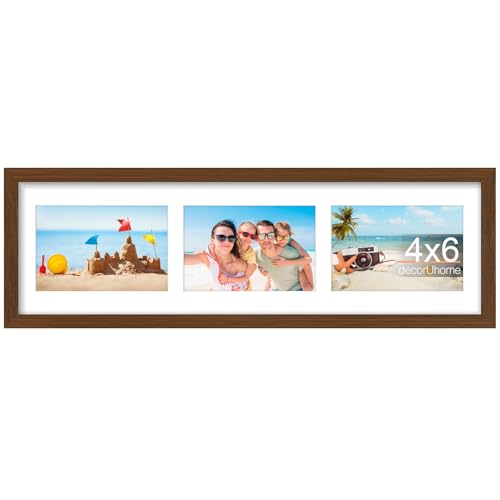 decorUhome 3 4x6 Picture frames Collage Wall Decor with Mat, P06620BN | Brown 6x20 Collage Picture Frame, Fits Three 4x6 Photos with Mat for Wall Mounting, 1 Pack - color: Brown, size: 6x20 (3-4x6)