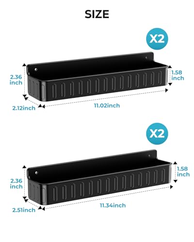 Nieifi Spice Rack Wall Mount, 4 Pack Black, 2" Depth, Screw/Adhesive | Wall-Mounted with Removable Hooks Saves Counter Space, Fits 2" Deep Jars, Ideal for Kitchen Cabinets, Pantry Doors, and RVs - color: Black
