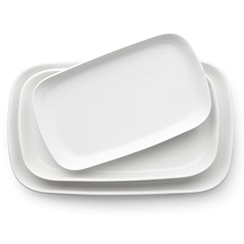 DOWAN Serving Platters and Trays for Wedding Decor, 16"/14"/12" Serving Dishes for Entertaining, White Porcelain Plates Set of 3 - color: Rectangle
