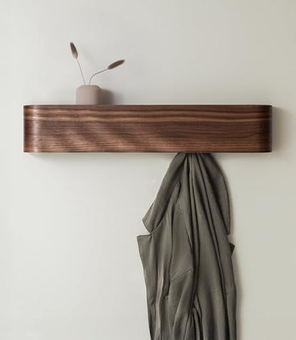 Kazai. Wall-Mounted Coat Rack 'Toke' - Modern Design Coat Rack with Hidden Wall Hooks - Solid Wood Veneer Panel Coat Hanger - Walnut - color: Walnut, size: 5 Hooks