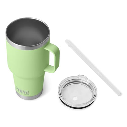 YETI Rambler 35 oz Tumbler with Handle and Straw Lid, Travel Mug Water Tumbler, Vacuum Insulated Cup with Handle, Stainless Steel, Key Lime - color: Key Lime, style: 35oz