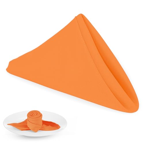 PLOYMONO Orange Cloth Napkins - 8 Pack 17" x 17" Washable Polyester Napkins | Heavy Duty 180 GSM Cloth Napkins with Hemmed Edges - Great for Restaurants, Weddings, Parties, Banquets Dinner - color: Orange