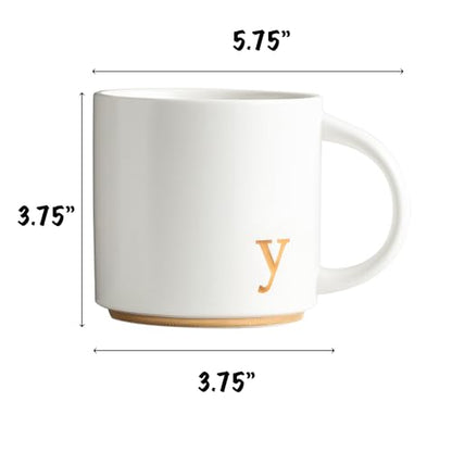 COLLECTIVE HOME Ceramic Coffee Mug, 15 oz Monogram Cup with Gift Box (Y) | Dishwasher Safe, Engraved Gold Letter , Personalized Housewarming Birthday Present, Christmas Thanksgiving Mothers Day Gifts - color: gold-y