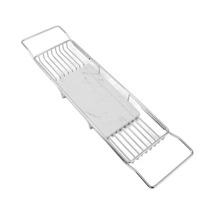 Metal Marble Bathtub Rack, Bathtub Caddy Tray Stainless Steel Shower Caddy Tray with Extending Sides, Bathroom Trays (Silver White) - size: Silver White