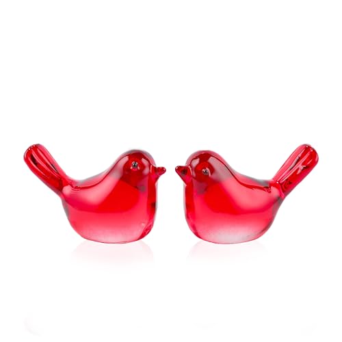 Qianwei 2pcs Red Glass Birds Figurine Handmade Blown Crystal Home Decor | Crystal Small Summer Bird Animals Collectible Figurines Office Desk Table Home Paperweight Decorations Cardinal Hummingbird - color: 2pcs Red