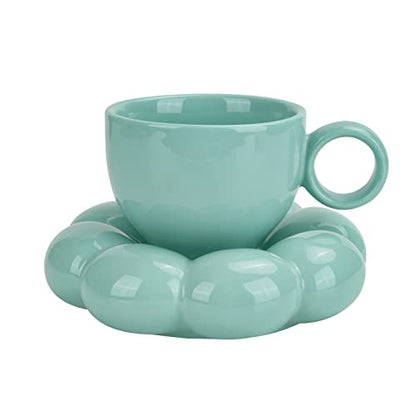 Koythin 6.5oz Sunflower Saucer Mini Ceramic Mug, Blue-Green Tea Latte Cup | 200ml Refreshing Small Mug, Dual Safe Ceramic; Home Office Light Drink Cup, Aesthetic Decor - color: Blue-green