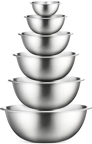 FineDine Stainless Steel Mixing Bowls Set, 6-Piece Metal Bowls | Stainless steel bowls, nesting design saves space, dishwasher safe, prep bowls, baking bowls, cooking bowls - size: 6 Pack