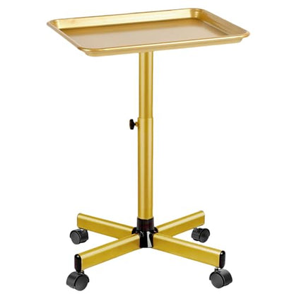 Salon Tray on Wheels, Rolling Tray with Adjustable Height, Metal Feet Salon Service Tray, Ideal Use As Tattoo Tray＆Dental Tray - color: Gold