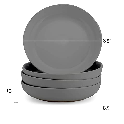 Elanze Designs Bistro Glossy Ceramic 8.5 inch Shallow Pasta Dinner Bowls Set of 4 - Perfect for Everyday uses from Italian Style Pasta to Caesar Salad, and Ramen to Pho, Charcoal Grey - color: Charcoal Grey, style: 8.5 inch Dinner