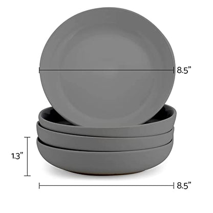 Elanze Designs Bistro Glossy Ceramic 8.5 inch Shallow Pasta Dinner Bowls Set of 4 - Perfect for Everyday uses from Italian Style Pasta to Caesar Salad, and Ramen to Pho, Charcoal Grey - color: Charcoal Grey, style: 8.5 inch Dinner