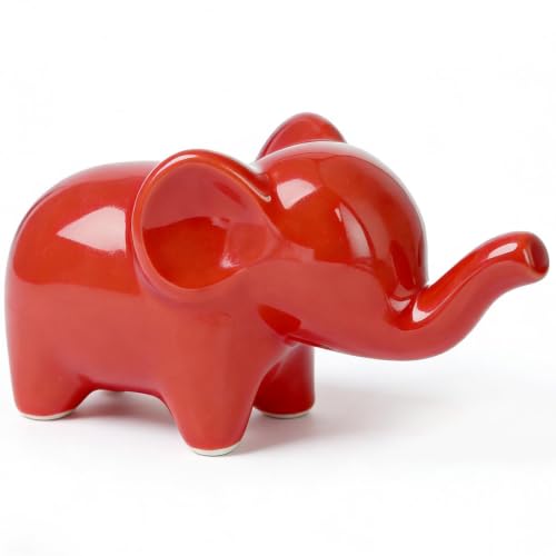 OwMell Good Luck Elephant Decor for Home, Small Ceramic Elephant Statue Figurine for Home Decor, Elephant Collection Ornament - Red - color: Red