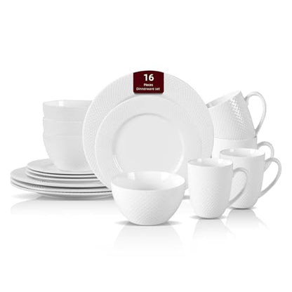 HomeVss, New Bone China Embossed Rain Drops 16pc Dinnerware Set - color: Rain Drops, size: Service for 4 - 16pc Set