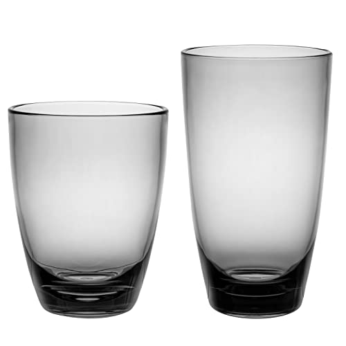 KLIFA- ETON- 15.2 & 20.8 ounce, Set of 8, Acrylic Tumbler & Highball Drinking Glasses Set, Stackable Plastic Drinkware, Dishwasher Safe Cups, Gray-Black - color: Gray/Black, style: 15.2 & 20.8 ounces, Set of 8