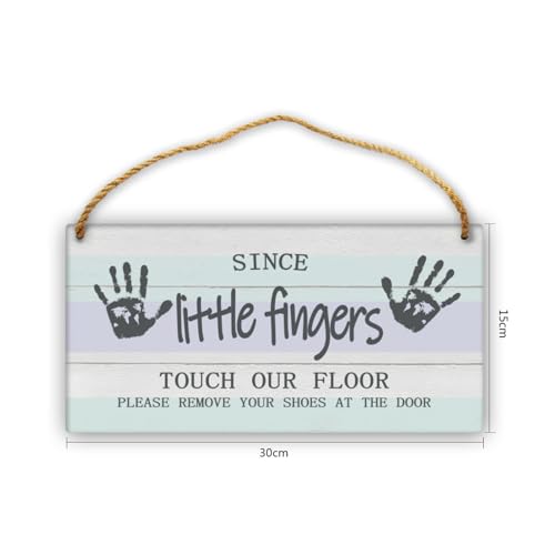 Please Remove Shoes Sign - 12in Wooden Door Hanger for Front Door - color: Blue Wood-Since Little Fingers