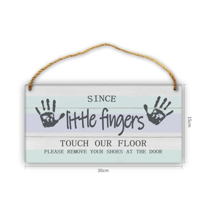 Please Remove Shoes Sign - 12in Wooden Door Hanger for Front Door - color: Blue Wood-Since Little Fingers