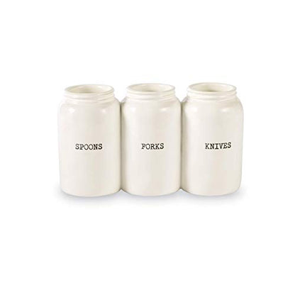 Farmhouse Ceramic Triple Utensil Holder
