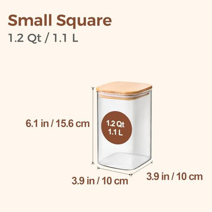 ComSaf 1.2 QT Glass Storage Containers with Lids, Glass Jars with Lids, Clear Food Jar, Square Canister Set of 6, Pantry Organizers and Storage for Cookie Flour Oat Pasta Tea Coffee Bean (Pack of 2) - size: 1.2Qt*6 (Pack of 2)