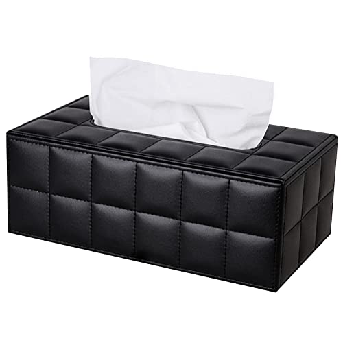 High-end Fashion PU Leather Tissue Box Holder Business Black, Rectangular Napkin Holder Drawer Paper Dispenser, Home Office Car Tissue Holder with Magnetic Bottom (Black Checkered) - color: Black Checkered