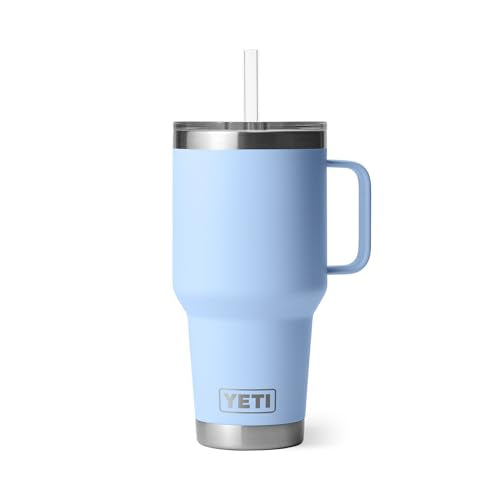 YETI Rambler 35 oz Tumbler with Handle and Straw Lid, Travel Mug Water Tumbler, Vacuum Insulated Cup with Handle, Stainless Steel, Big Sky Blue | Vacuum Insulated - color: Big Sky Blue, style: 35oz
