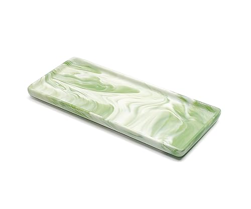 9.2" Porcelain Small Bathroom Narrow Tray - Green | Mini Ceramic Countertop & Vanity Tray for Cosmetics, Perfumes, Jewelry, Candles – Kitchen Soap Tray for Countertops - color: Green, size: 9.2" x 3.6" x 0.6"